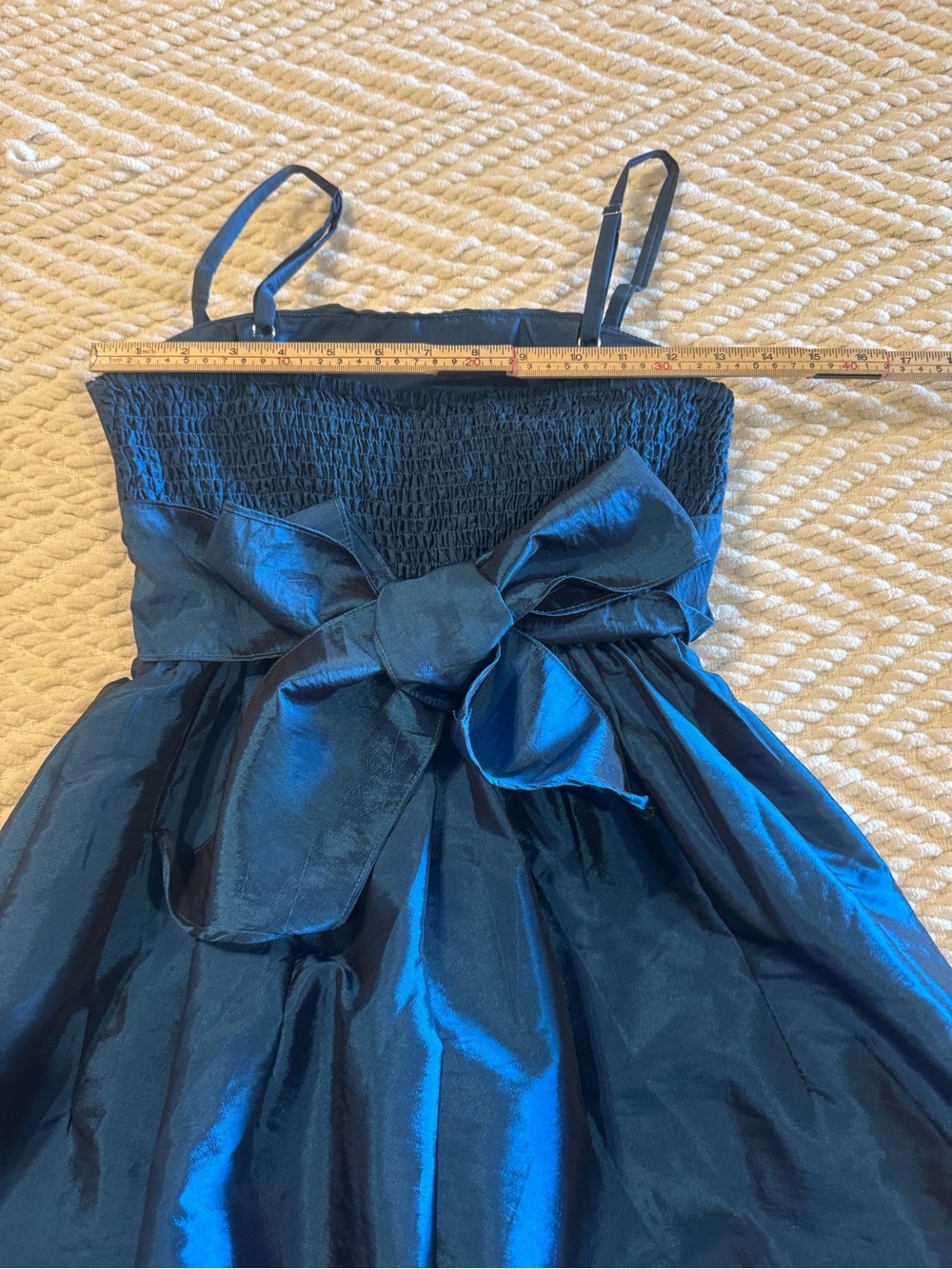 XXi Teal-Blue Strapless Satin Party Dress with Back Tie Bow - Picture 6 of 9